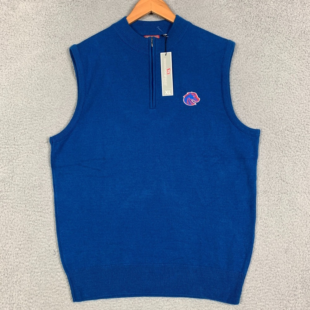 NWT Boise State Sweater Vest Mens XL Royal Blue 1/4 Zip Golf Pennington & Bailes
